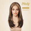 Morita-DWY Lace Front 13*4 Free Part Mid-Length Straight Brown with Highlights Glueless Synthetic Wig for Women 16 Inches