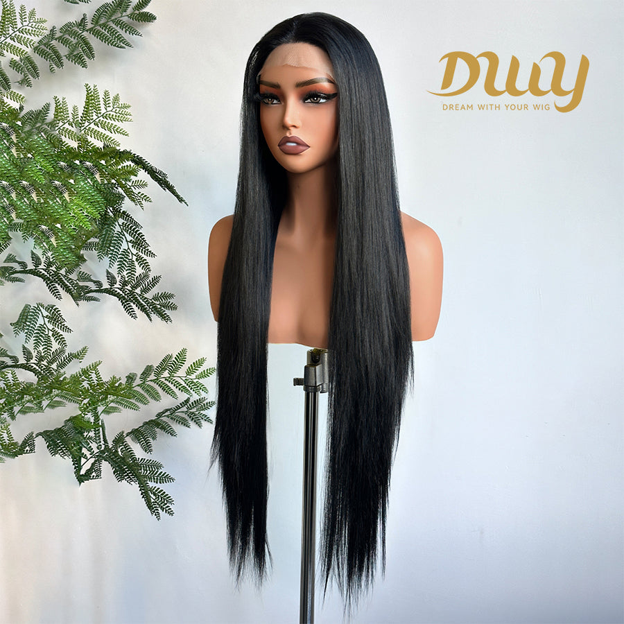 [CLEARANCE SALE] Jenner -DWY Lace Front Long Natural Black Middle Part Glueless Synthetic Wig for Women 30 Inches Straight Full Voluminous Classic Style