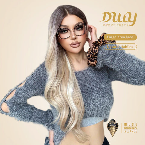 Natalie-DWY Lace Front 13×6 Rooted Blonde Wavy Free Part Synthetic Wig