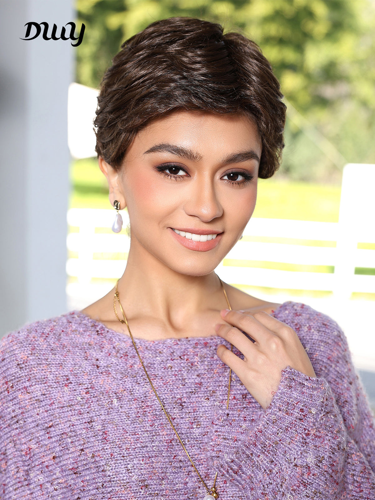 DWY-Mono Top Synthetic Lace Front Wig for Women Short Hair brown