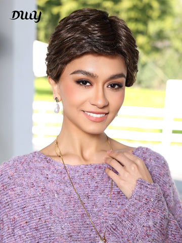 DWY-Mono Top Synthetic Lace Front Wig for Women Short Hair brown