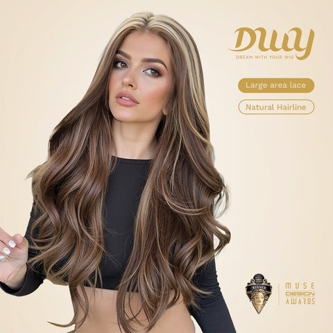 DWY Biscuit-DWY Filter Lace 13×6 Body Waves Dark Brown Blonde Highlights Wig