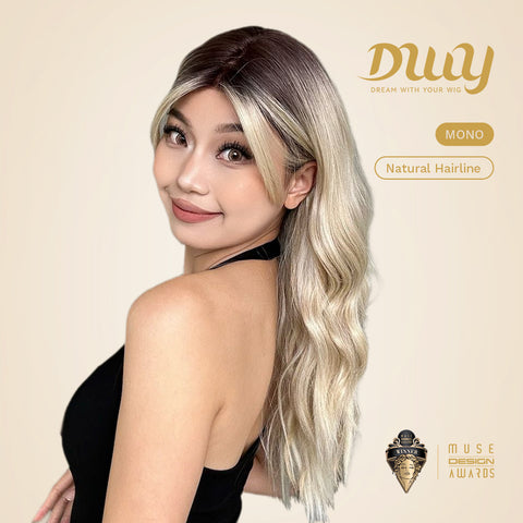 Mia-DWY Mono Lace Front Free Part Rooted Blonde Long Curly Synthetic Wig