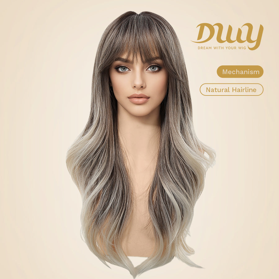 Katelynn PLUS - NEW! MiraScalp Long-length Wave Gery Gradient Brown Layer-cuts Glueless Synthetic Wig