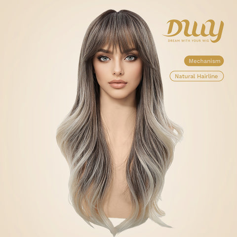 DWY Katelynn PLUS - NEW! MiraScalp Long-length Wave Gery Gradient Brown Layer-cuts Glueless Synthetic Wig