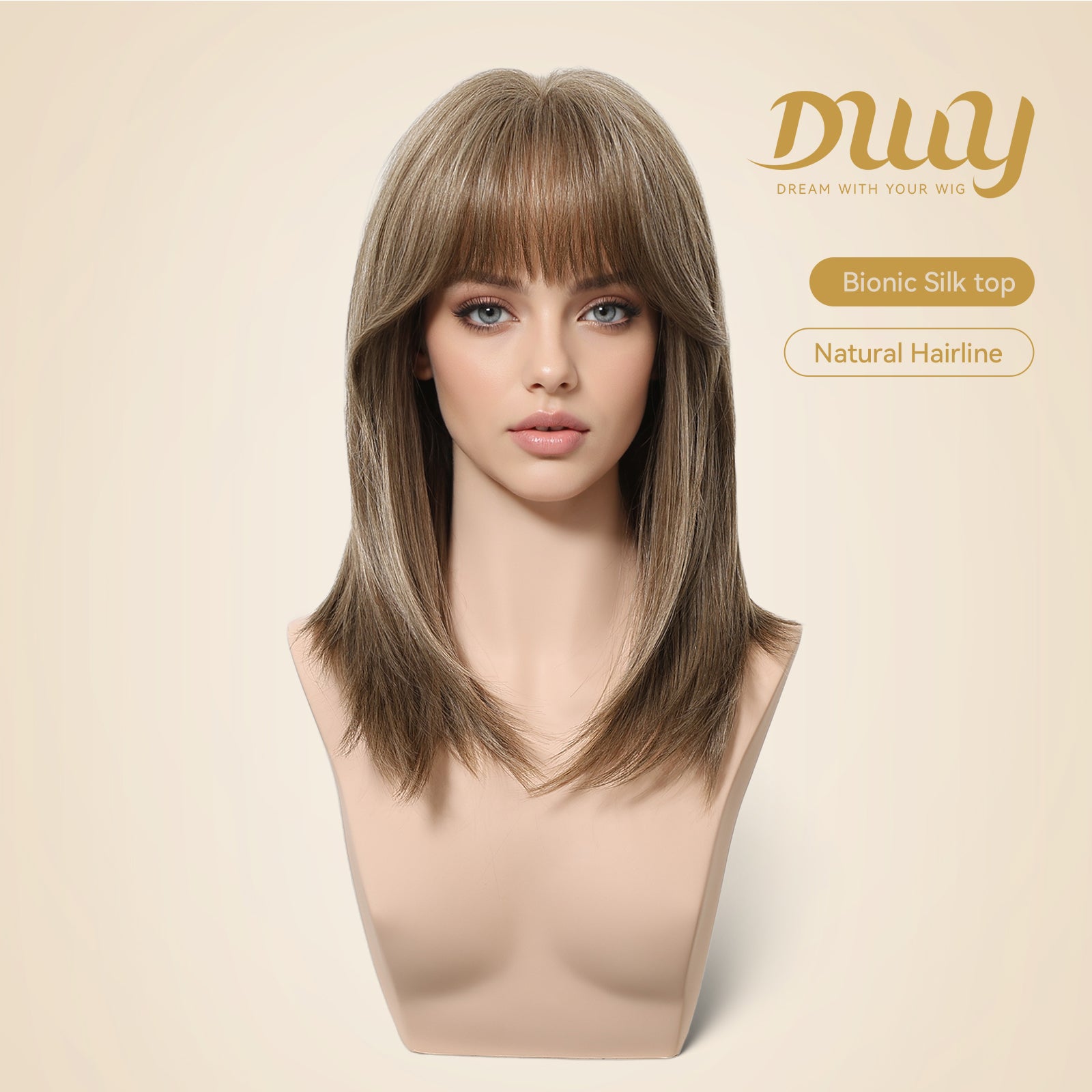 Haley C-DWY New Technology! Bionic Silk Top 16-Inch Long Wave Light Tea Brown Glueless Synthetic Wig