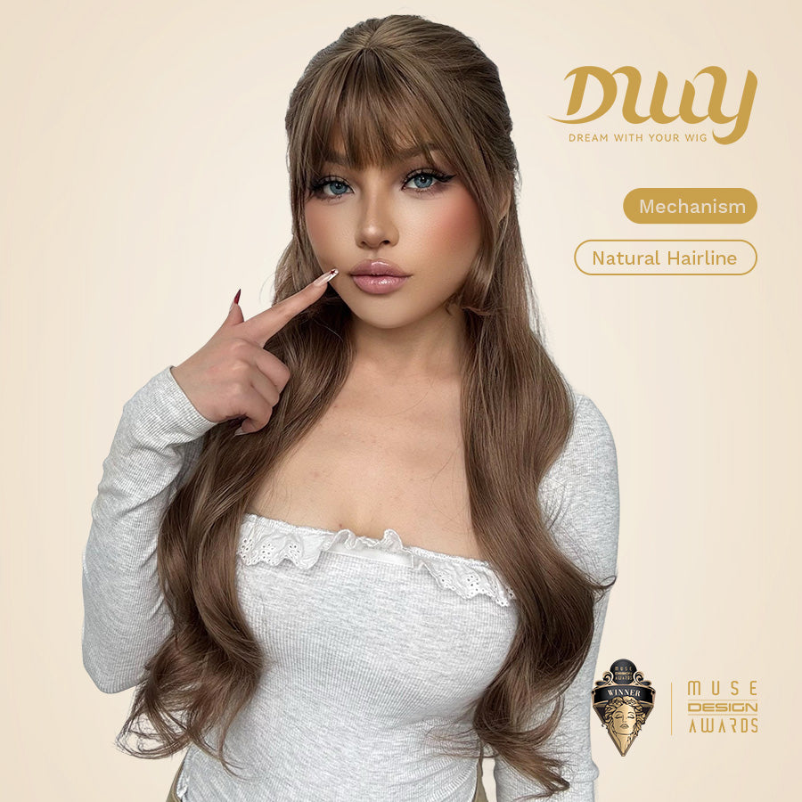 (Us Only)Sunday-DWY Light Caramel Blonde Tresses Wavy Synthetic Wig With Bangs
