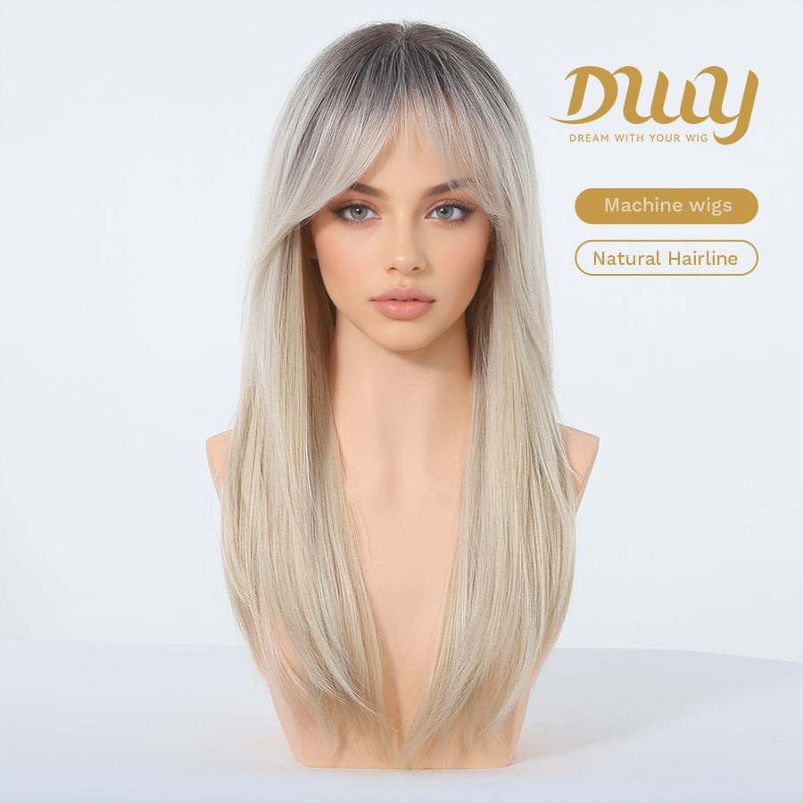Orange-DWY 24-Inch MiraScalp Long-Length Straight Layer-Cuts Wig