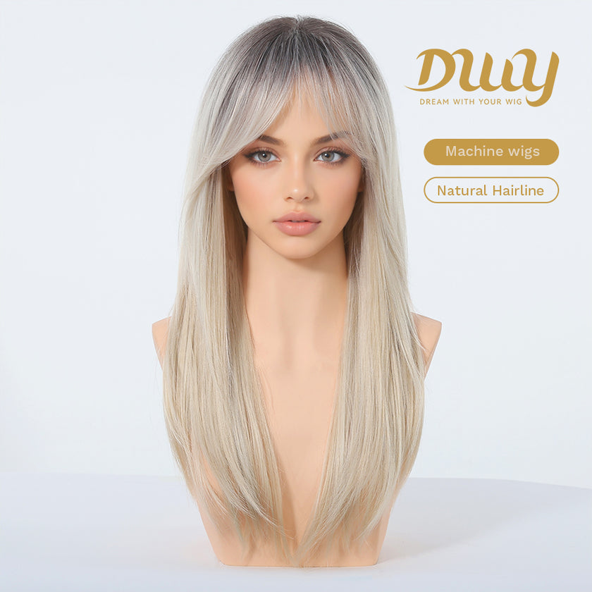 Orange-DWY 24-Inch MiraScalp Long-Length Straight Layer-Cuts Wig