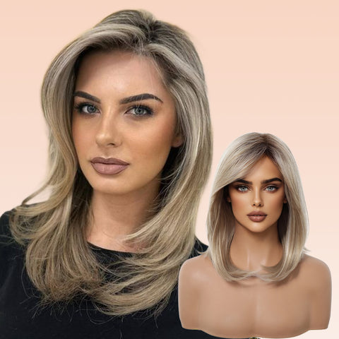 【Early Black Friday】Dwy Natural Layered Blonde Shoulder-Length Wig - Rooted for Natural Elegance