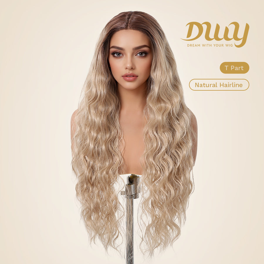Cleo C-DWY Lace Front Middle Part Long-Length Water Wavy Chocolate Brown Synthetic Wig