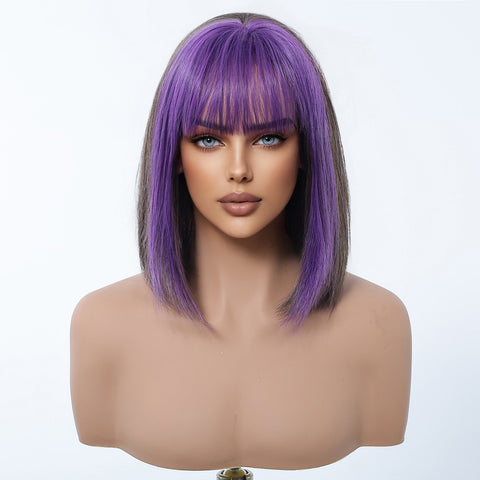 【Early Black Friday】Dwy Purple and Grey Natural Bob-Synthetic Wig