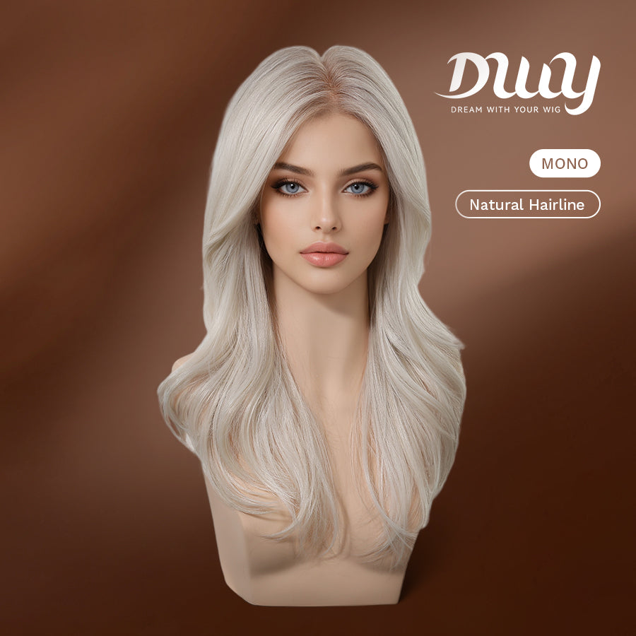 Esma-DWY Mono Lace Front Free Part Long-Length Wavy Blonde with Highlights Glueless Synthetic Wig for Women 20 Inches