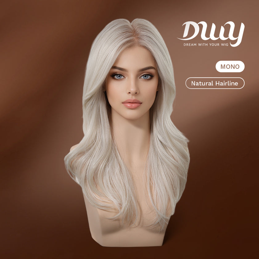 Esma-DWY Mono Lace Front Free Part Long-Length Wavy Blonde with Highlights Glueless Synthetic Wig for Women 20 Inches