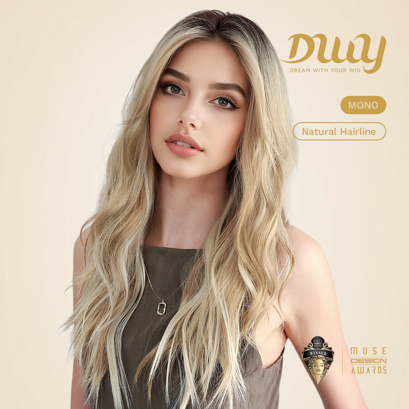 Mia-DWY Mono Lace Front Free Part Rooted Blonde Long Curly Synthetic Wig
