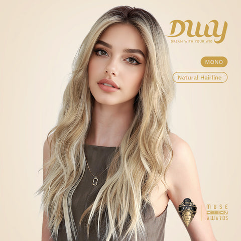 Mia-DWY Mono Lace Front Free Part Rooted Blonde Long Curly Synthetic Wig