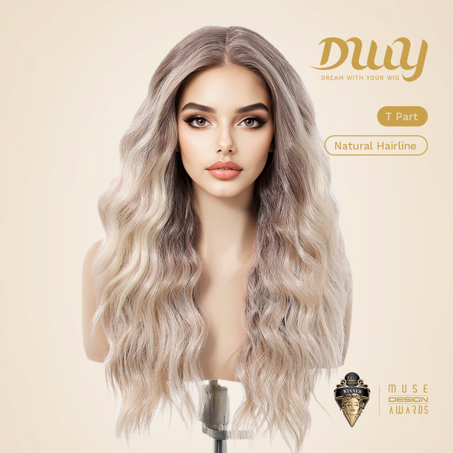 Zoey-DWY Lace Front T-Part Ombre Blonde Long Wavy Synthetic Wig