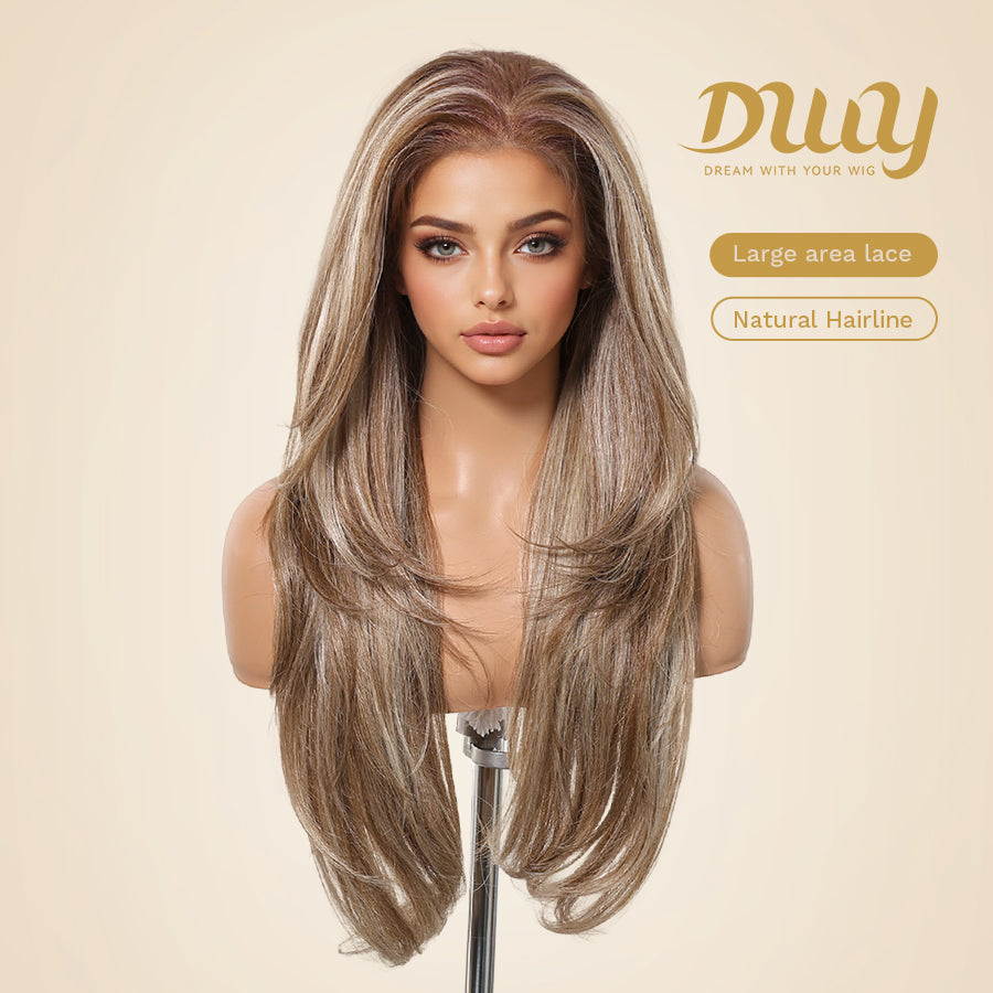 (Us Only)Joanna-DWY 13*6 Freepart Libera  Lace Brown Highlighted Layered Synthetic Wig