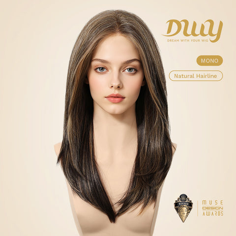 Ruby-DWY Mono Lace Front Free Part Mid-Length Silky Straight 20 Inches Hazelnut Glueless Synthetic Wig