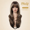 Riley- New! DWY Bionic Silk Top 26-Inch Long Body Wave Layer-cut Brown Balayage Glueless Synthetic Wig with Bangs for Women High-Quality Premium Fiber Easy Wear Comfortable Fit Summer Look