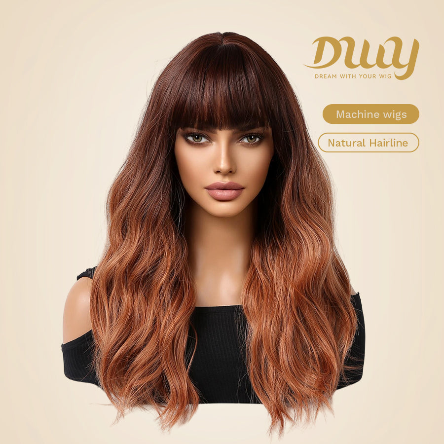 Eva - DWY Mid-Length Ginger With Dark Roots Curly Glueless Synthetic Wig 20 Inch