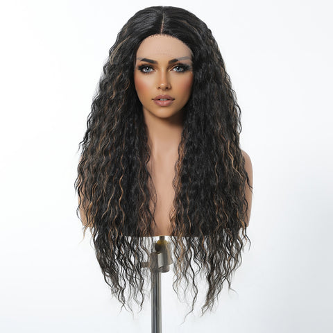 【Early Black Friday】Dwy Dark Brown Highlighted Curly T-Part Lace Wig for Black Women