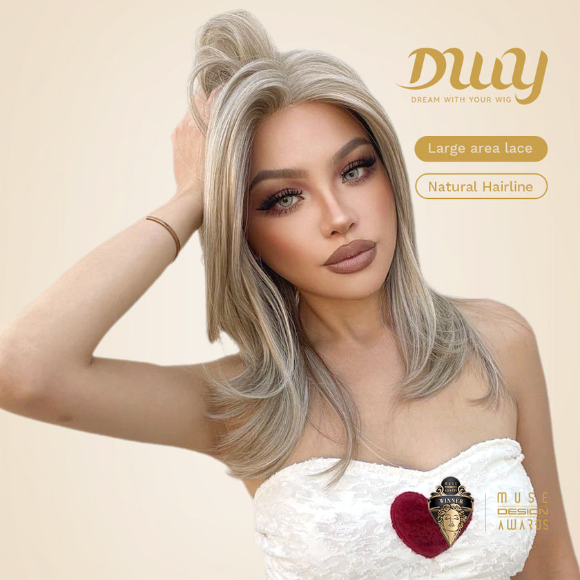 (Us Only)Gisele-DWY Lace Front 13×6 Free Part Mid-Length Natural Wavy Blonde Synthetic Wig