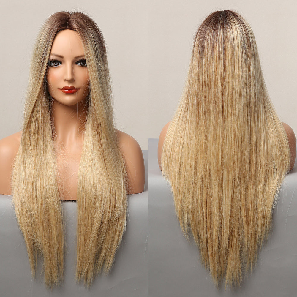 26 inchs ombre blonde middle part long straight hair  synthetic wigs for women dailywear party cosplay