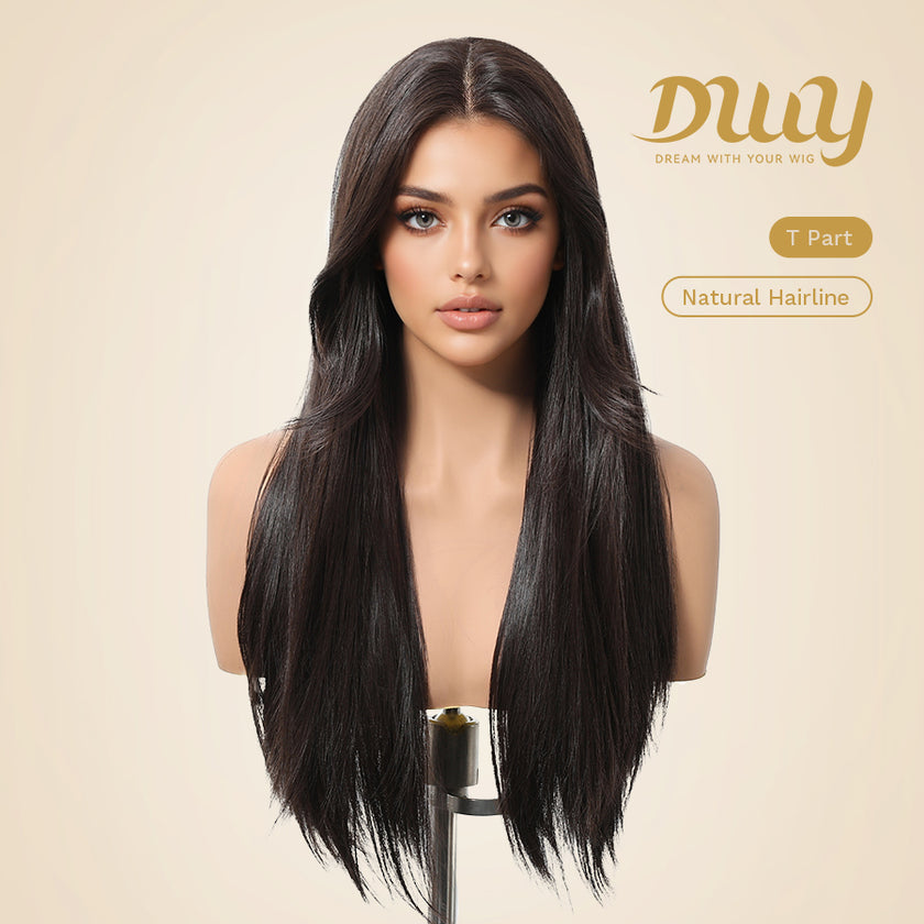 Elaine-DWY Lace Front Long Natural Black Middle Part Glueless Synthetic Wig