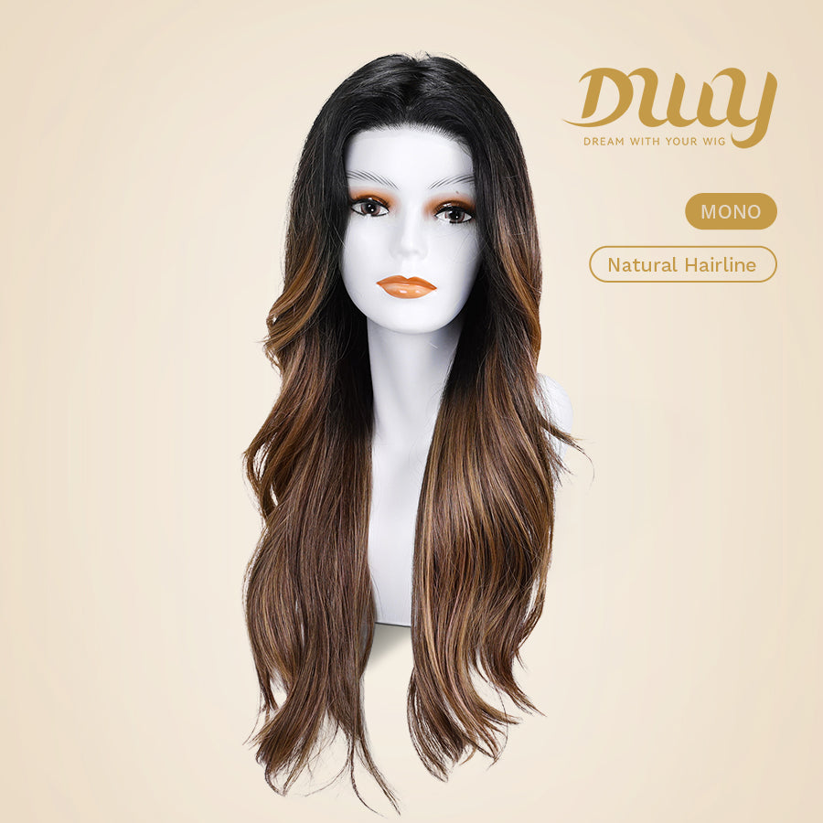 Okley-DWY Mono Lace Front Free Part Long Curly Ombre Brown Synthetic Wig