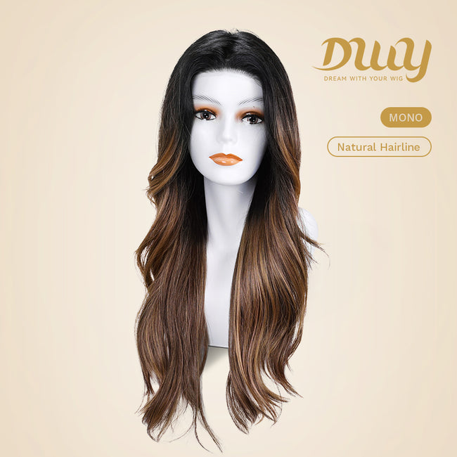 Okley-DWY Mono Lace Front Free Part Long Curly Ombre Brown Synthetic Wig