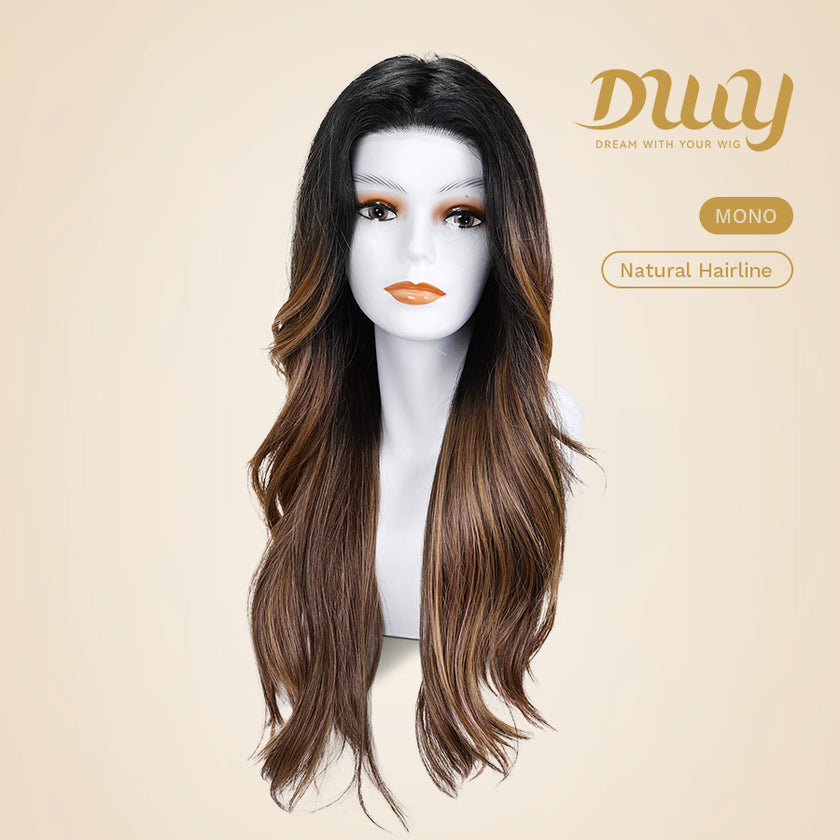 Okley-DWY Mono Lace Front Free Part Long Curly Ombre Brown Synthetic Wig