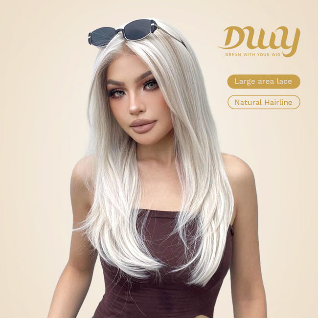 Chicago-DWY Lace Front 13×6 Free Part Arctic Blonde Highlight Natural Wavy Synthetic Wig