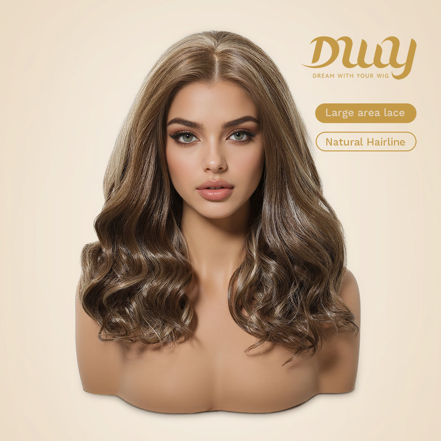 Juno C- New Arrival DWY 13×6 Lace Front Free Part Short-Length Curly Brown with Highlights Glueless Synthetic Wig