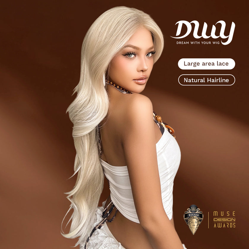 Lumi-DWY Lace Front 13×6 Platinum Blonde Wavy Free Part Synthetic Wig