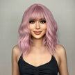 Us Only) DWY WIGS 14 Inch Short Pink Wavy Curly Wig with Bang