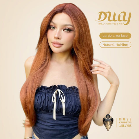 Alisia-DWY Lace Front T-Part Long Curly Orange Synthetic Wig With Side Bangs