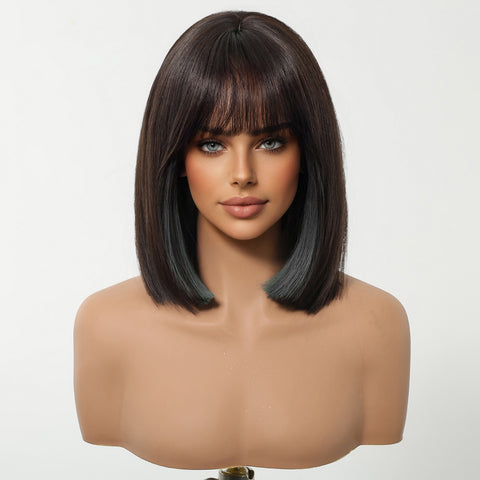 【Early Black Friday】DWY Highlighted Bob Wig with Bangs - Luxurious Synthetic Hair