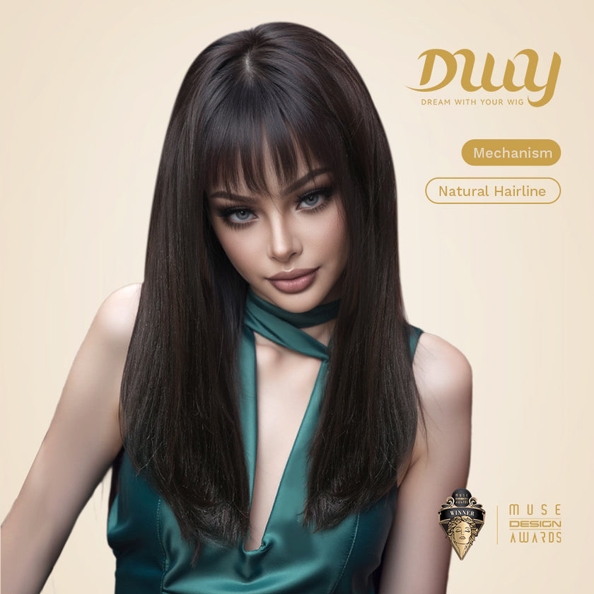 Katie-DWY Long-length Sliky Stright Black with Bangs Glueless Synthetic Wig