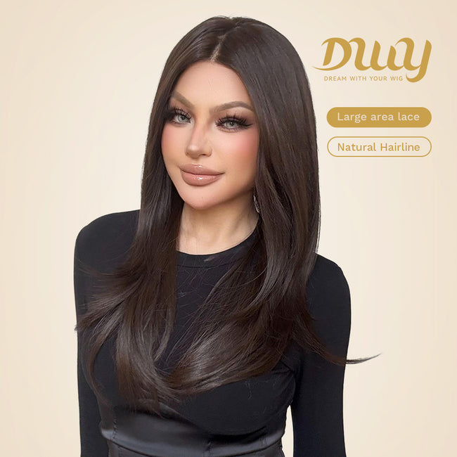 Billie-DWY 13×6 Lace Front Free Part Long Straight Dark Brown Glueless Synthetic Wig