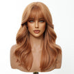 Rina-DWY Machine Made Mid-length Wavy Hairstyle Auburn with Blunt Bangs Glueless Synthetic Wig for Women 18 Inches