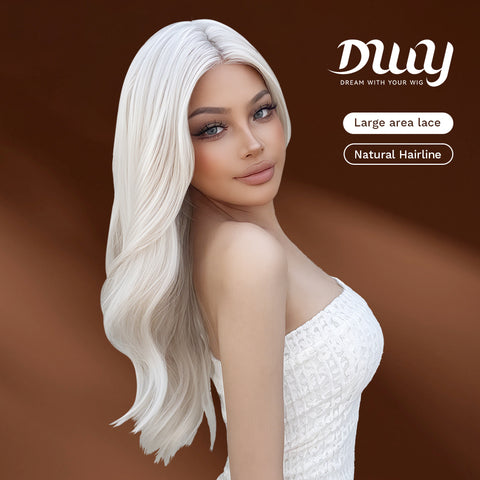 Silas C-DWY 13×6 Lace Front Free Part Long-Length Curly Platinum Blonde Glueless Synthetic Wig