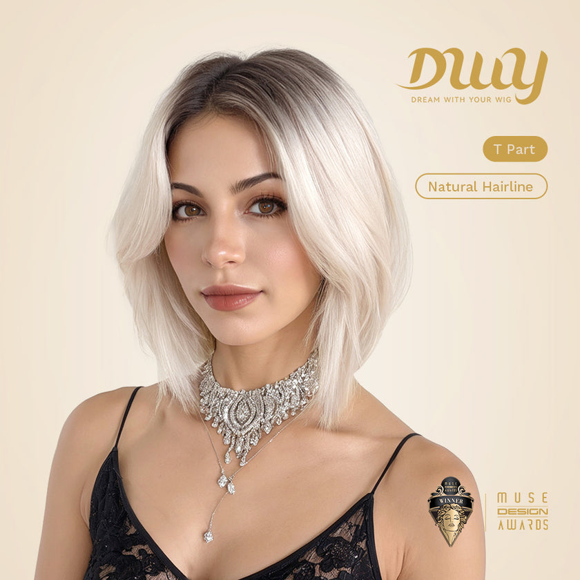 Milly-DWY Lace Front Middle Part Short Blonde Bob Glueless Synthetic Wig for Women 12 Inches