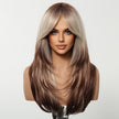 Erica-DWY Machine Made Mid-Length Straight Bleach Blonde with Brown Ends Glueless Synthetic Wig for Women 22 inches