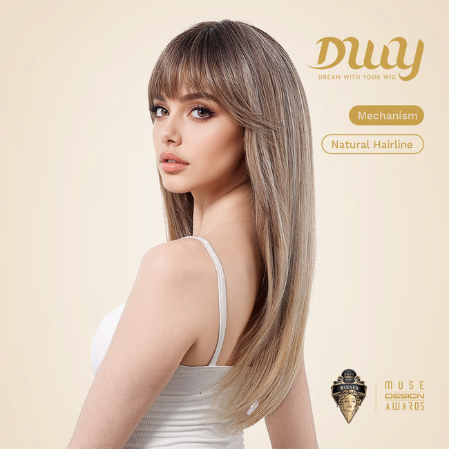 Bonia-DWY Long Curly MiraScalp Ombre Blonde With Bangs Dark Roots Glueless Synthetic Wig