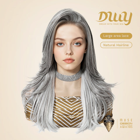 DWY Gary-DWY 13x6 Librea Lace Front Wig 18 Inches White Gray Highlights Glueless Synthetic Wig