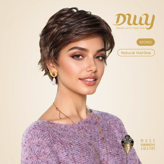 Kinsley-DWY Mono Lace Front Free Part Brown Short Pixie Synthetic Wig
