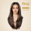 Amaris C-New! DWY 13×4 Lace Front Free Part Long-Length Straight Brown with Blonde Highlights Beautiful Layer Glueless Synthetic Wig for Women 24 Inches