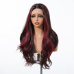 DWY Long Dark Red Lace Front Mixed Burgundy Natural Black Wave Hand Tied Middle Part Natural Synthetic Wig