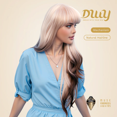 Nyssa-DWY Mirascalp Wave Pink Gradient Brown with Bangs Glueless Synthetic Wig